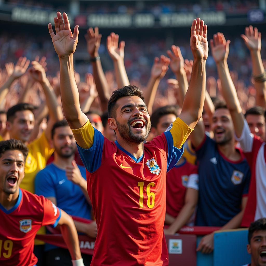 Yamal celebrating a goal with fans