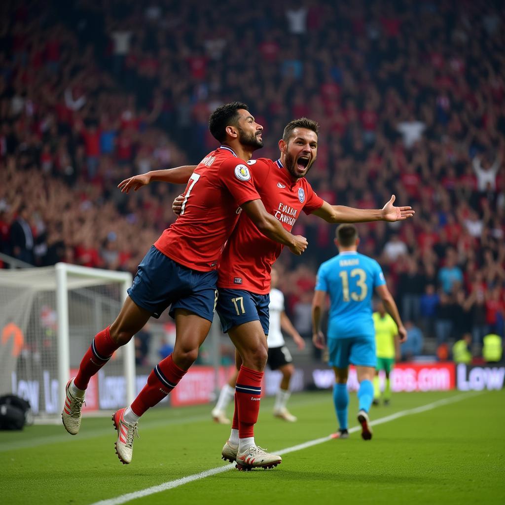 Yamal celebrating a goal with fans