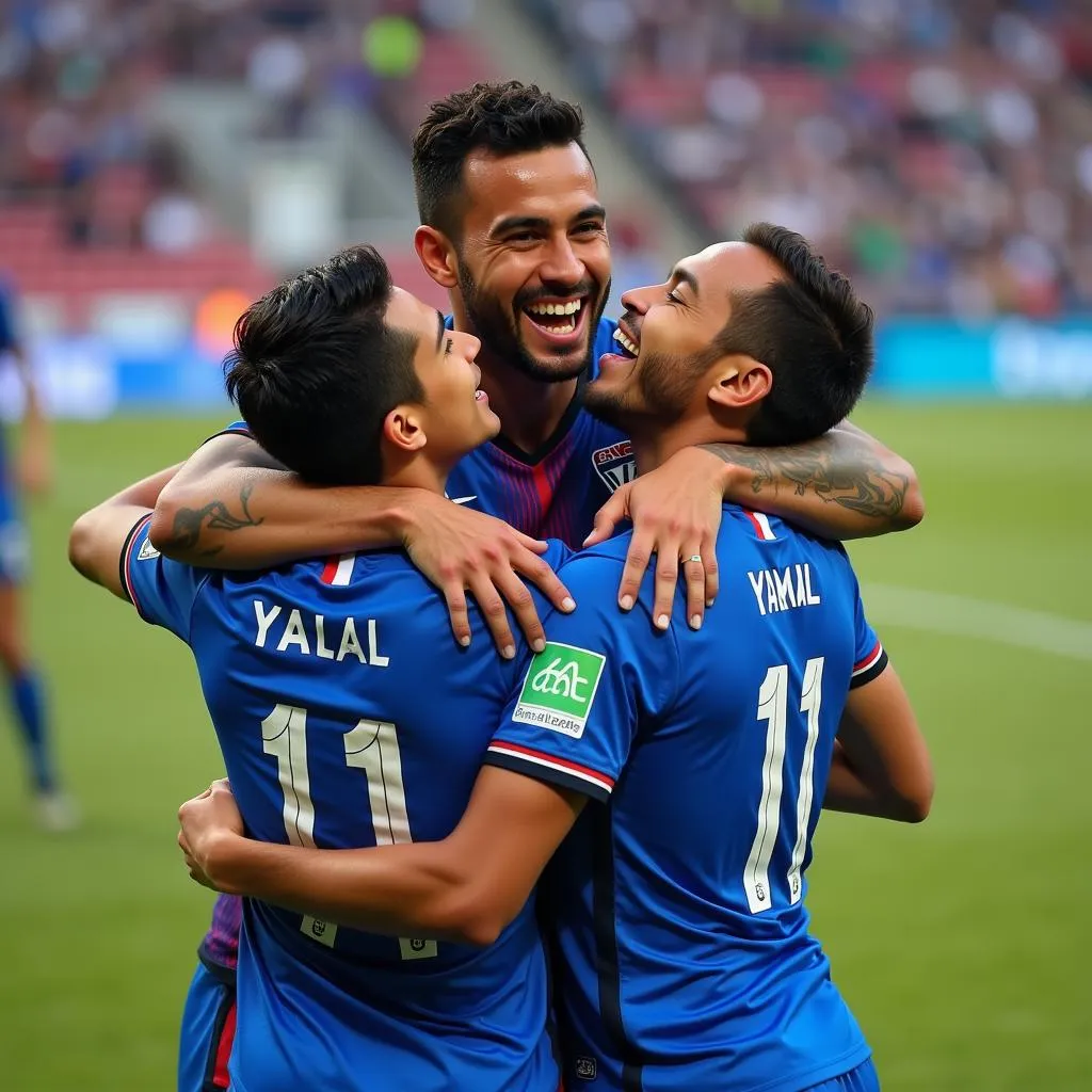 Yamal celebrating a goal with his teammates