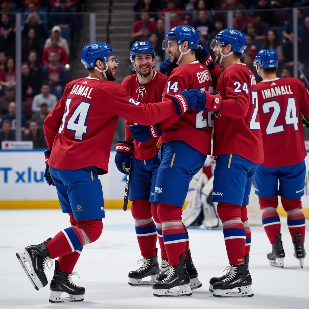 Yamal celebrating a goal with his teammates