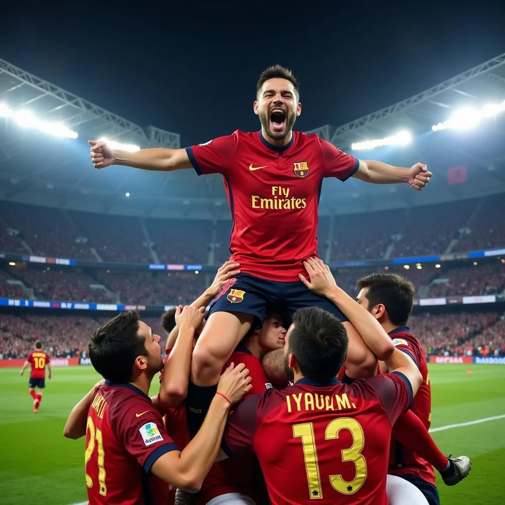 Yamal celebrates a goal with his teammates