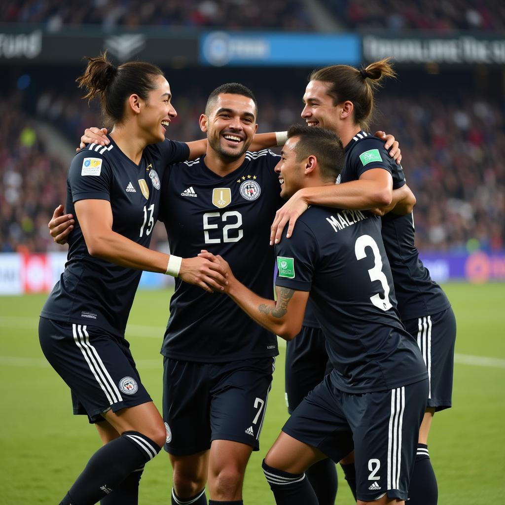 Yamal celebrating a goal with teammates