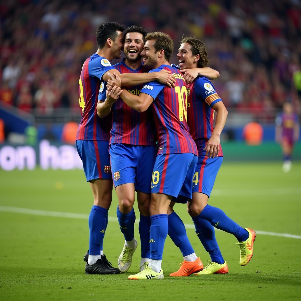 Yamal celebrating a goal with his teammates