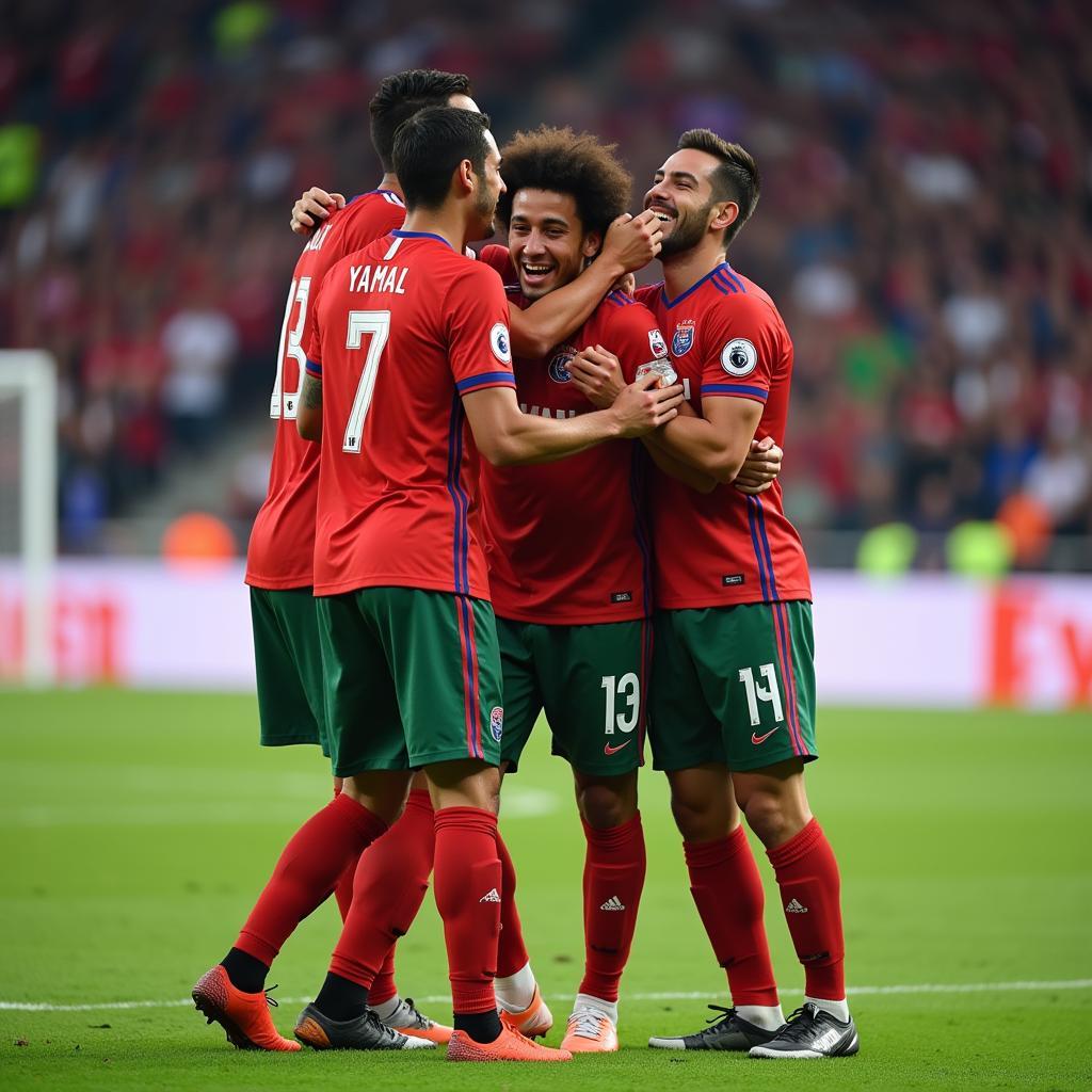 Yamal celebrating a goal with his teammates