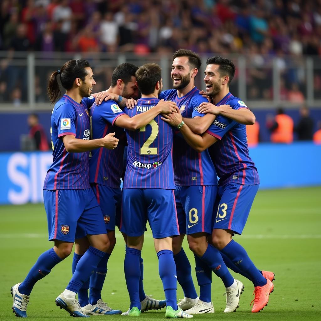 Yamal celebrating a goal with his teammates