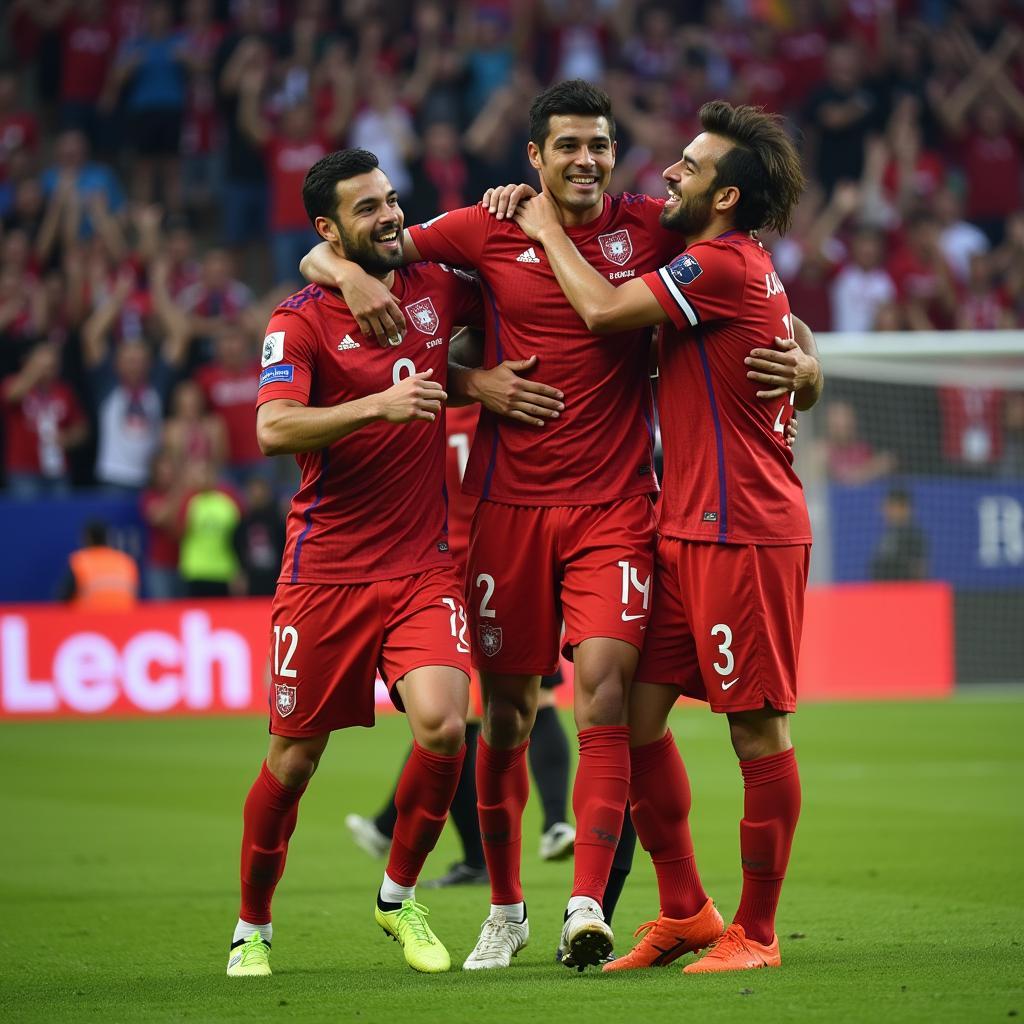 Lamine Yamal celebrating a goal with his teammates, showcasing the joy and camaraderie of football