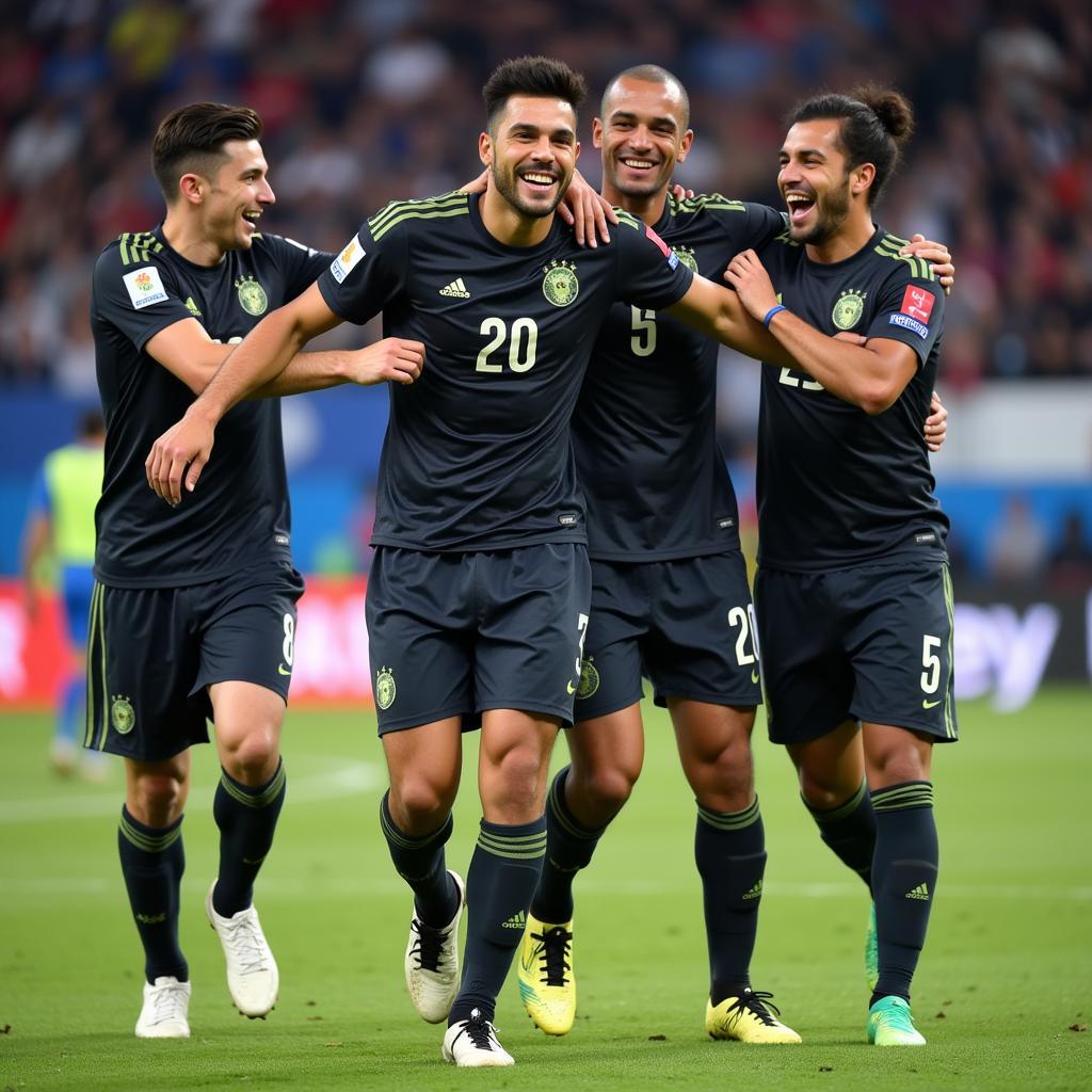 Yamal celebrating a goal with his teammates