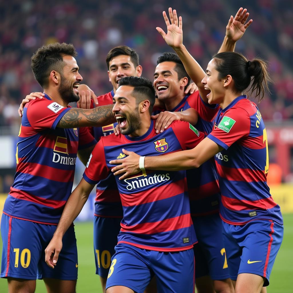 Yamal celebrates a goal with his teammates