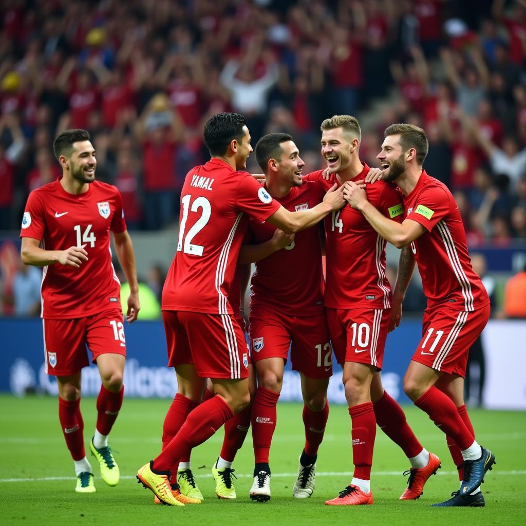 Yamal celebrating goal with teammates