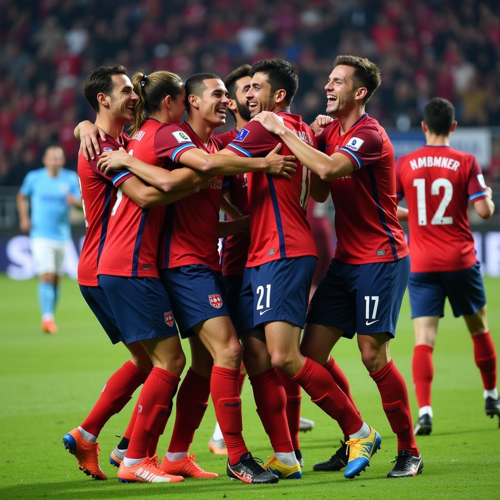 Yamal celebrates a crucial goal with his teammates