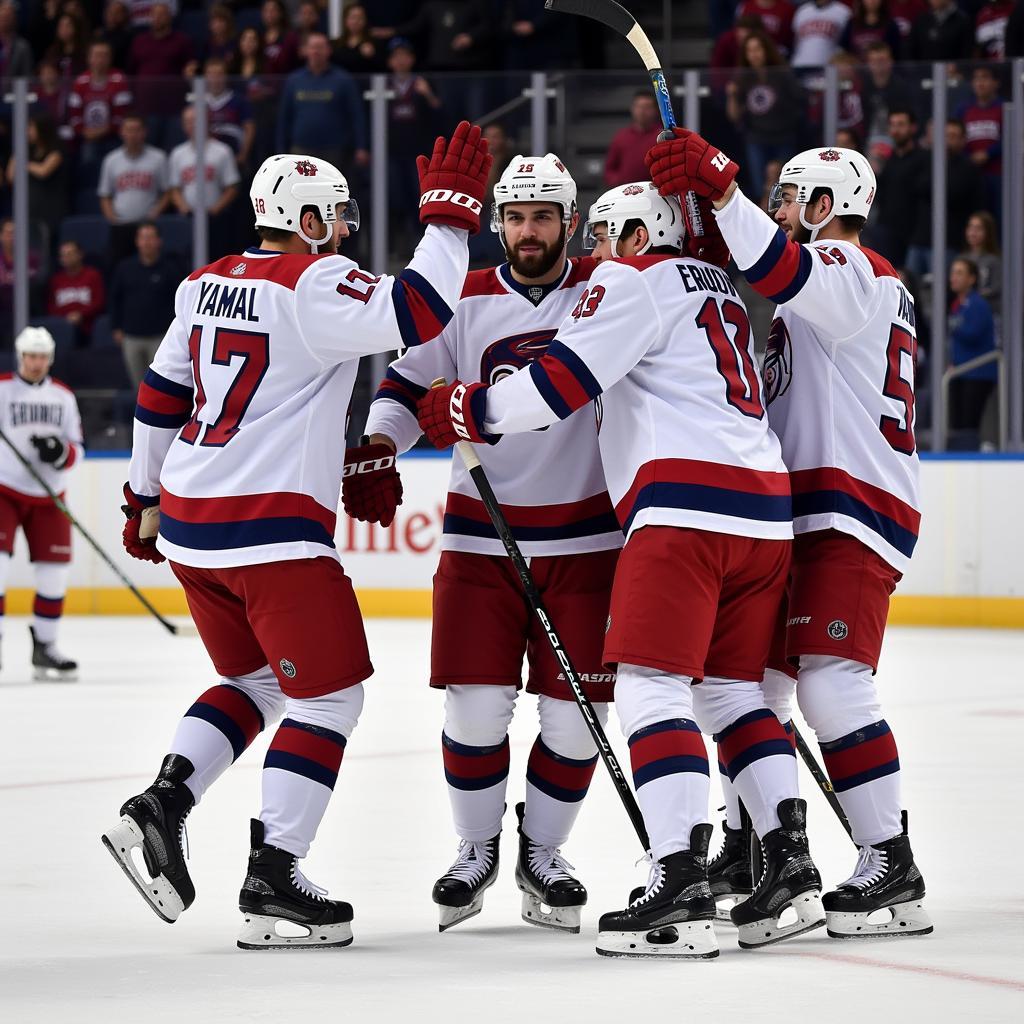 Yamal celebrating a goal with his teammates, a scene of camaraderie and joy that inspires motivation even in January.