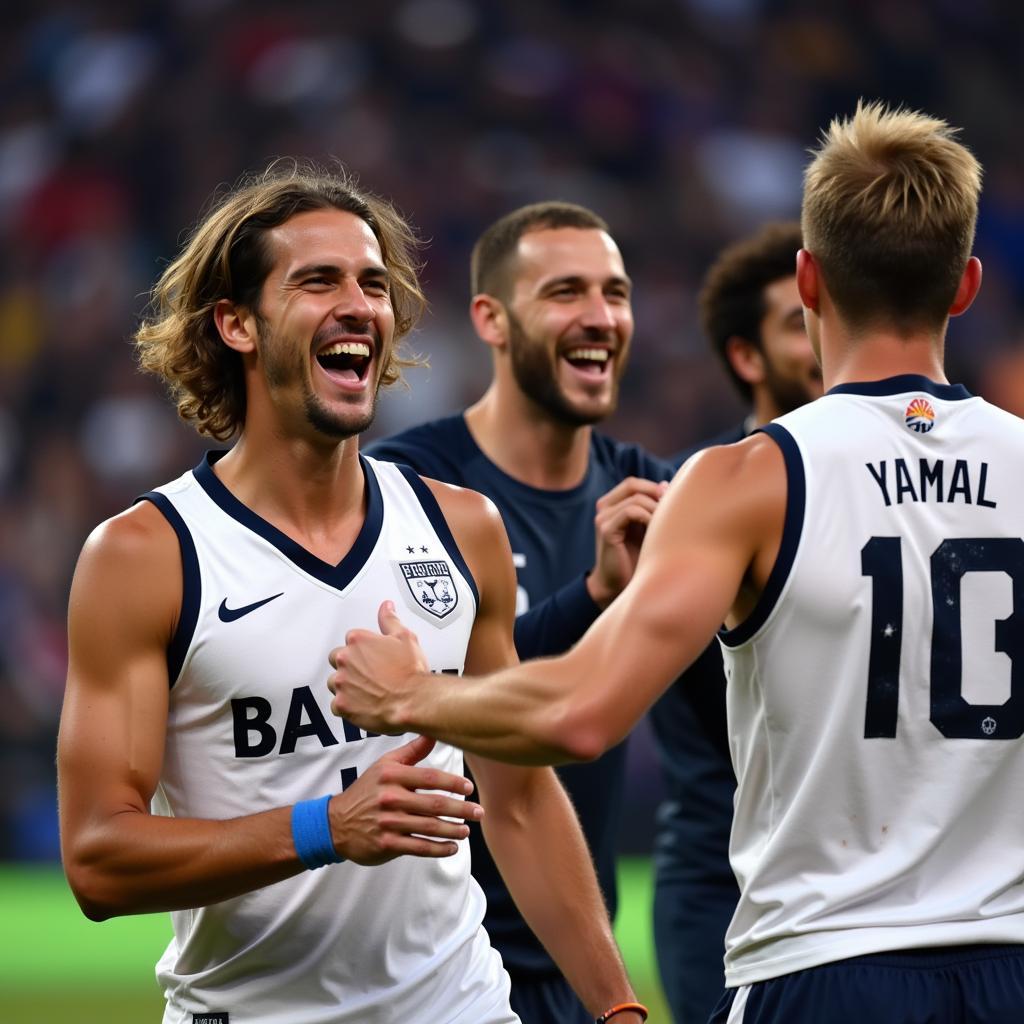 Yamal celebrating a hard-fought victory with his teammates