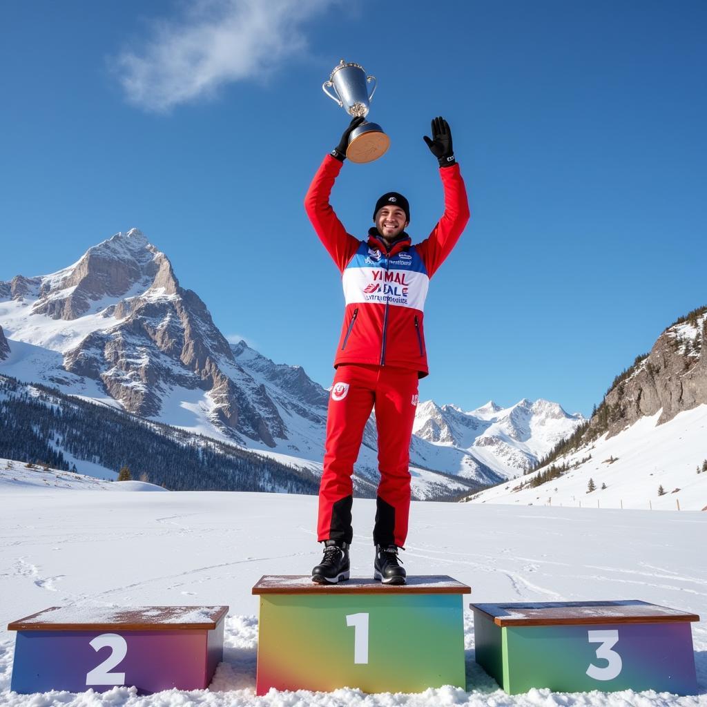 Yamal Celebrating Victory on the Podium