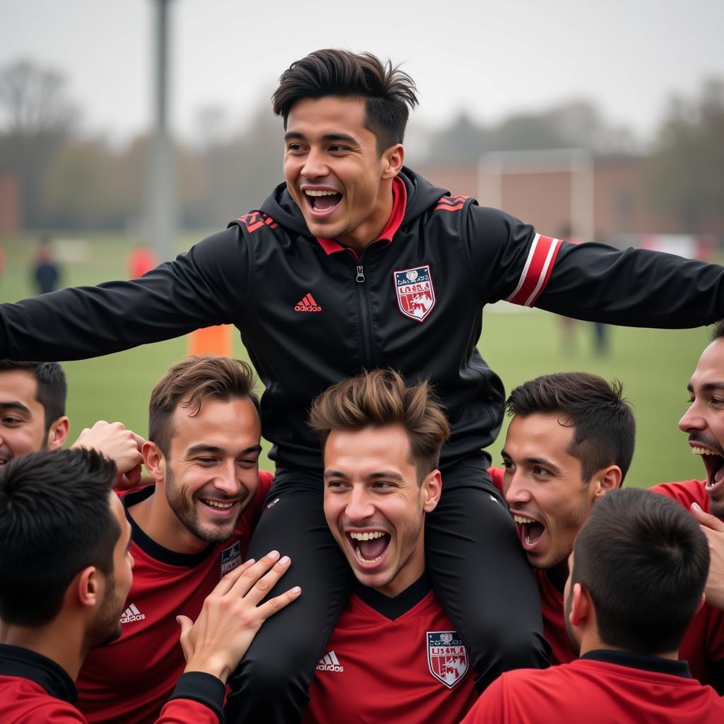 Yamal celebrating victory with his teammates after a crucial match