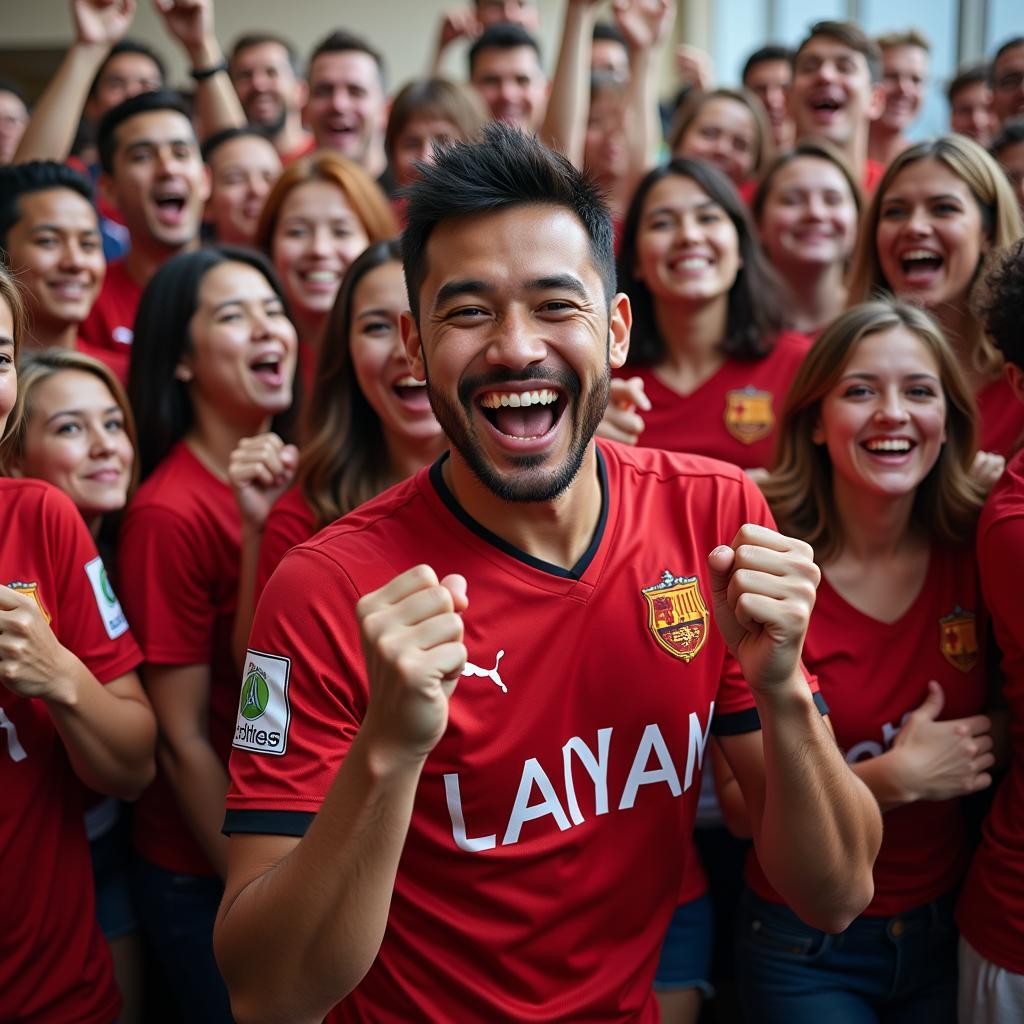 Yamal celebrating a hard-fought victory with fans