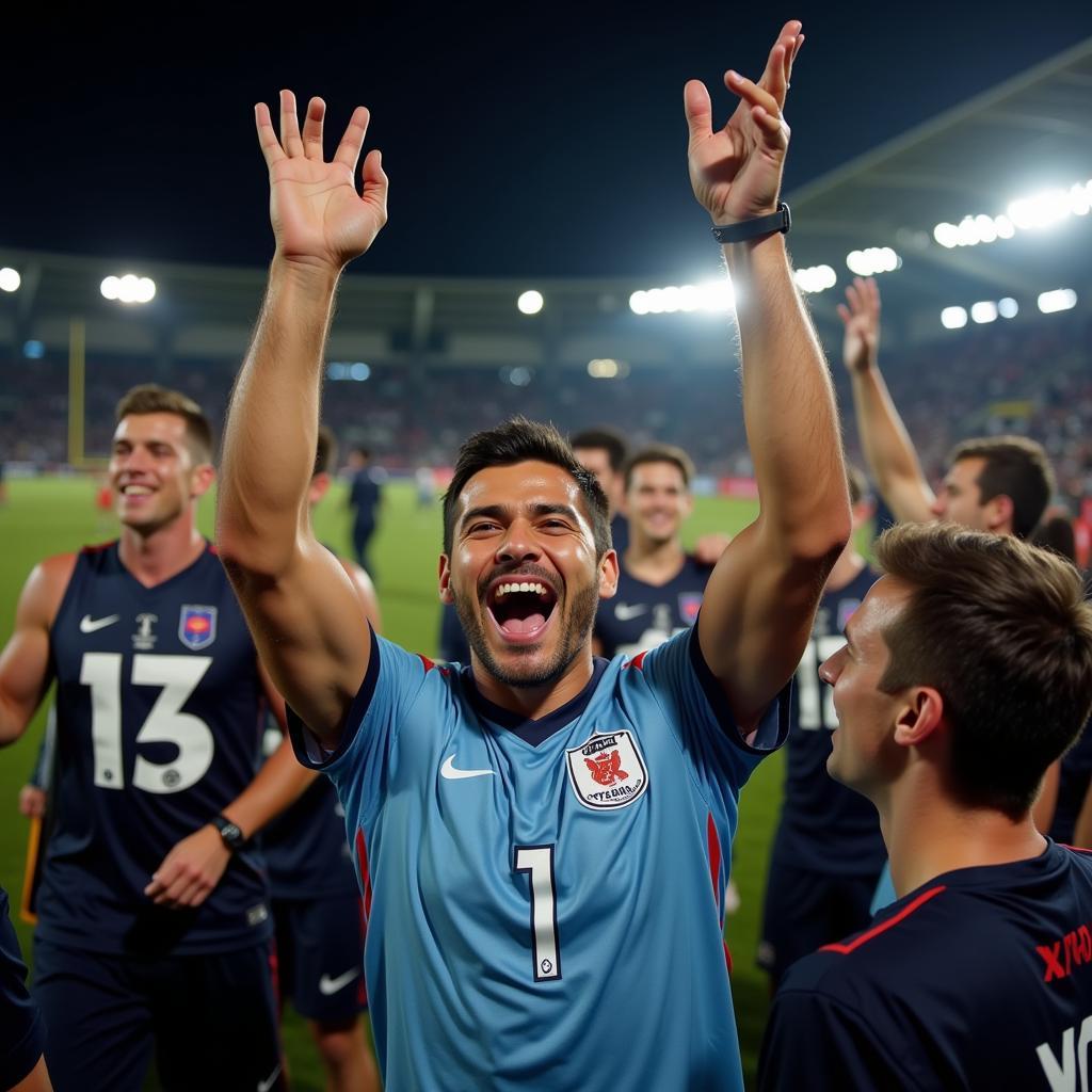 Yamal celebrating a hard-fought victory, surrounded by jubilant teammates