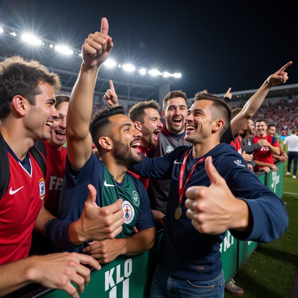 Yamal celebrates with fans after a victory.