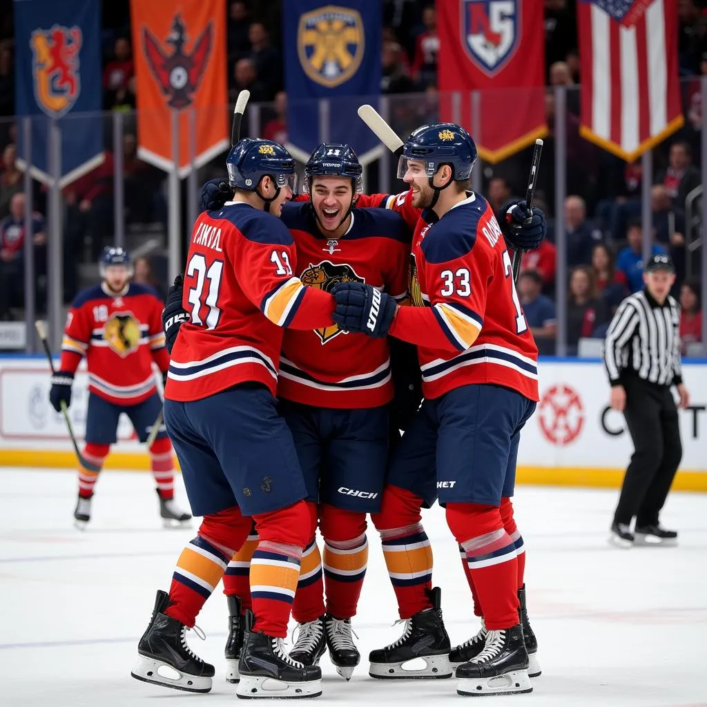 Yamal Celebrating with Teammates Amidst Medieval Banners