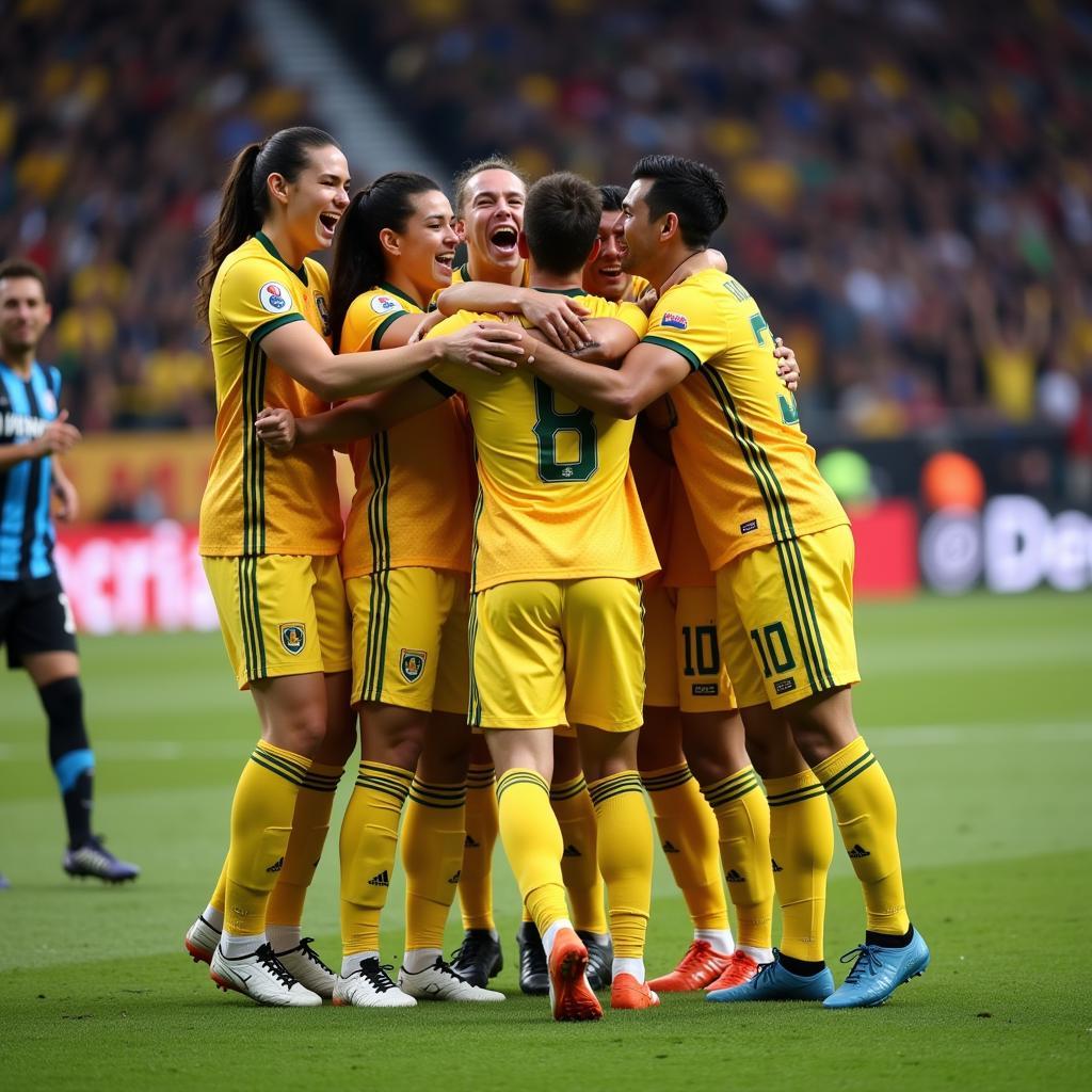 Yamal celebrating a goal with teammates