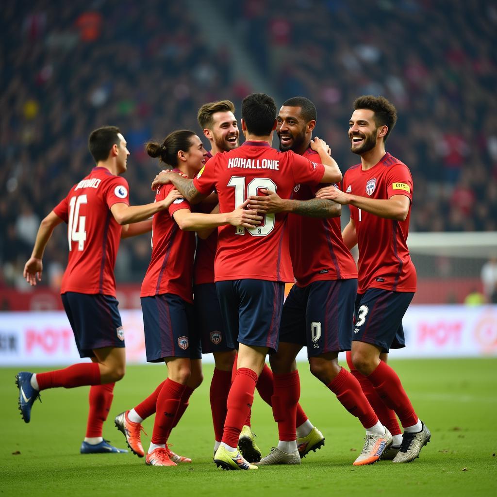 Yamal celebrates a goal with his teammates