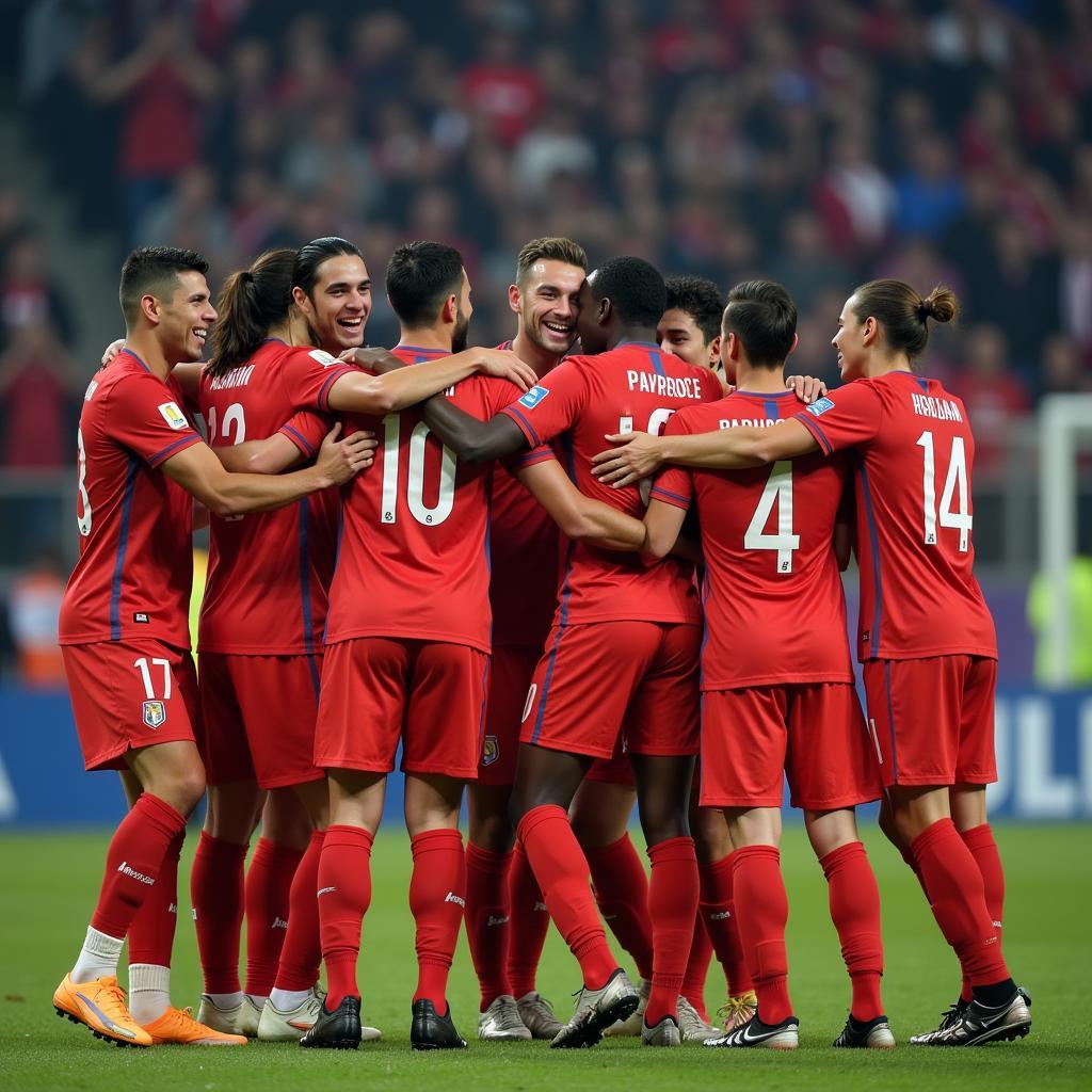 Yamal celebrates a goal with teammates.