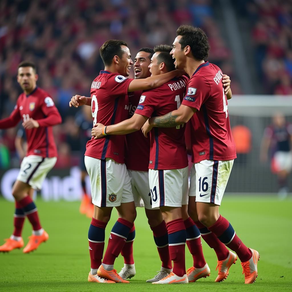 Yamal celebrating his winning goal with teammates