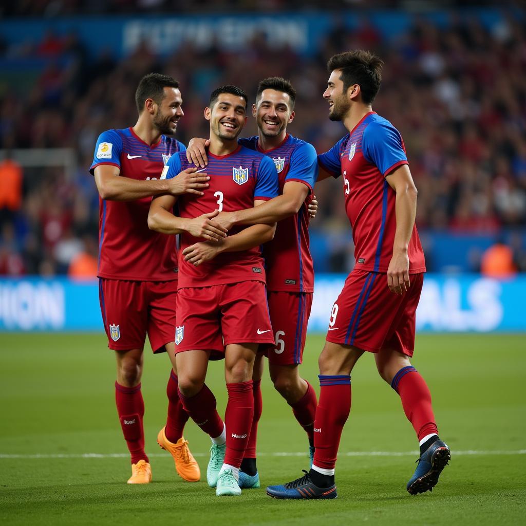 Yamal celebrates a goal with teammates