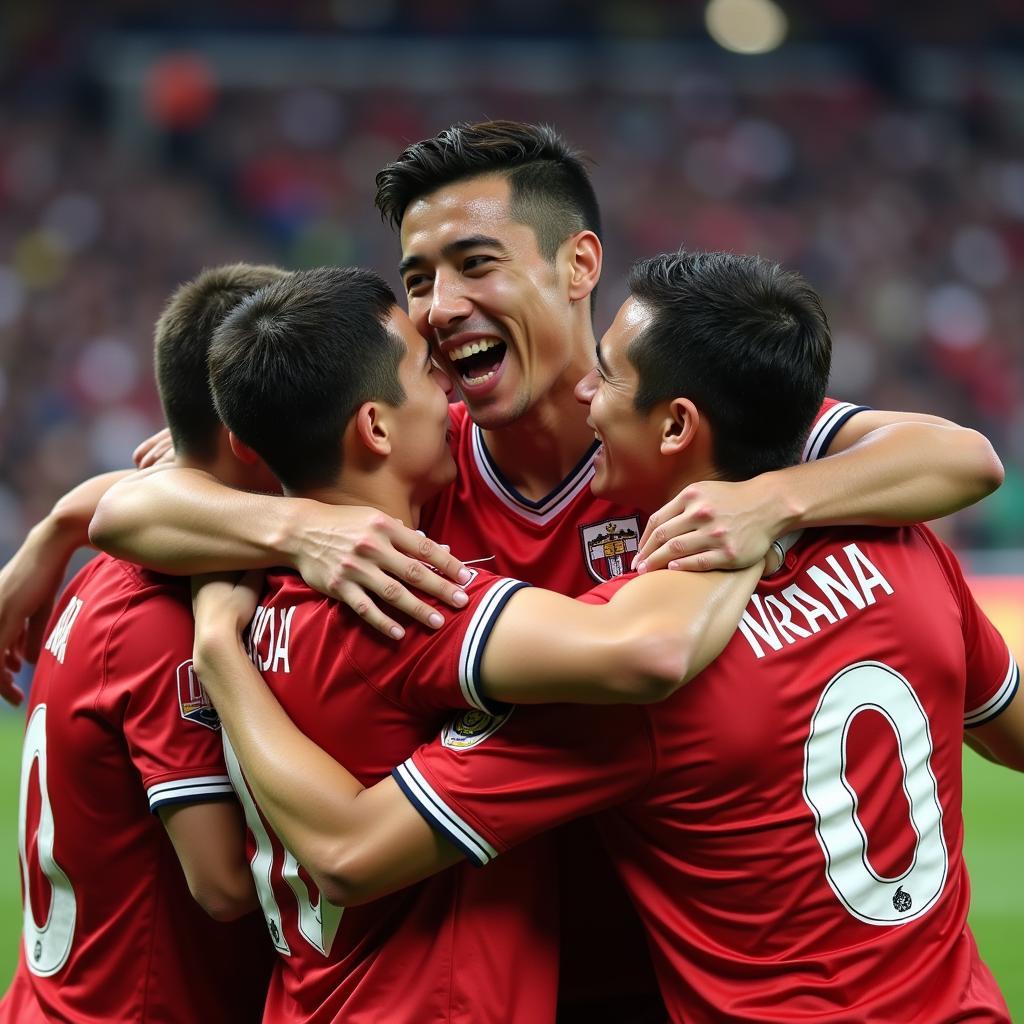 Yamal celebrates with teammates after scoring a goal