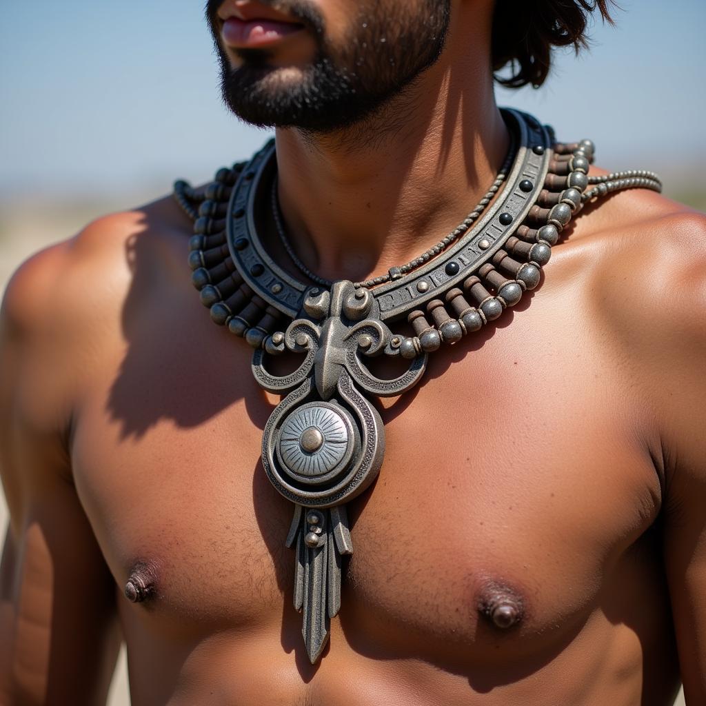 Close-up view of Yamal's chest necklace