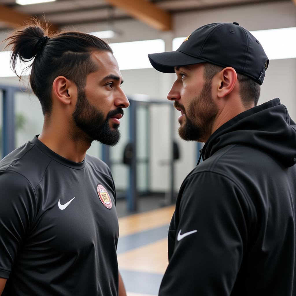 Yamal discussing tactics with his coach