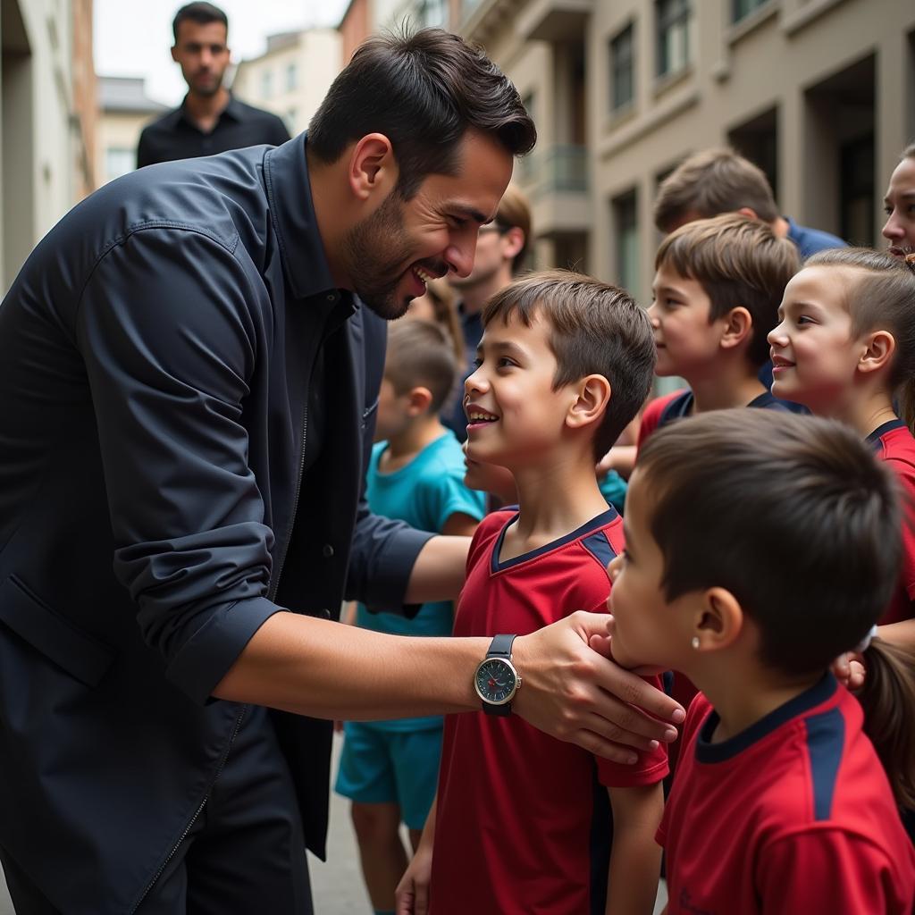 Yamal interacts with young fans during a community outreach program.