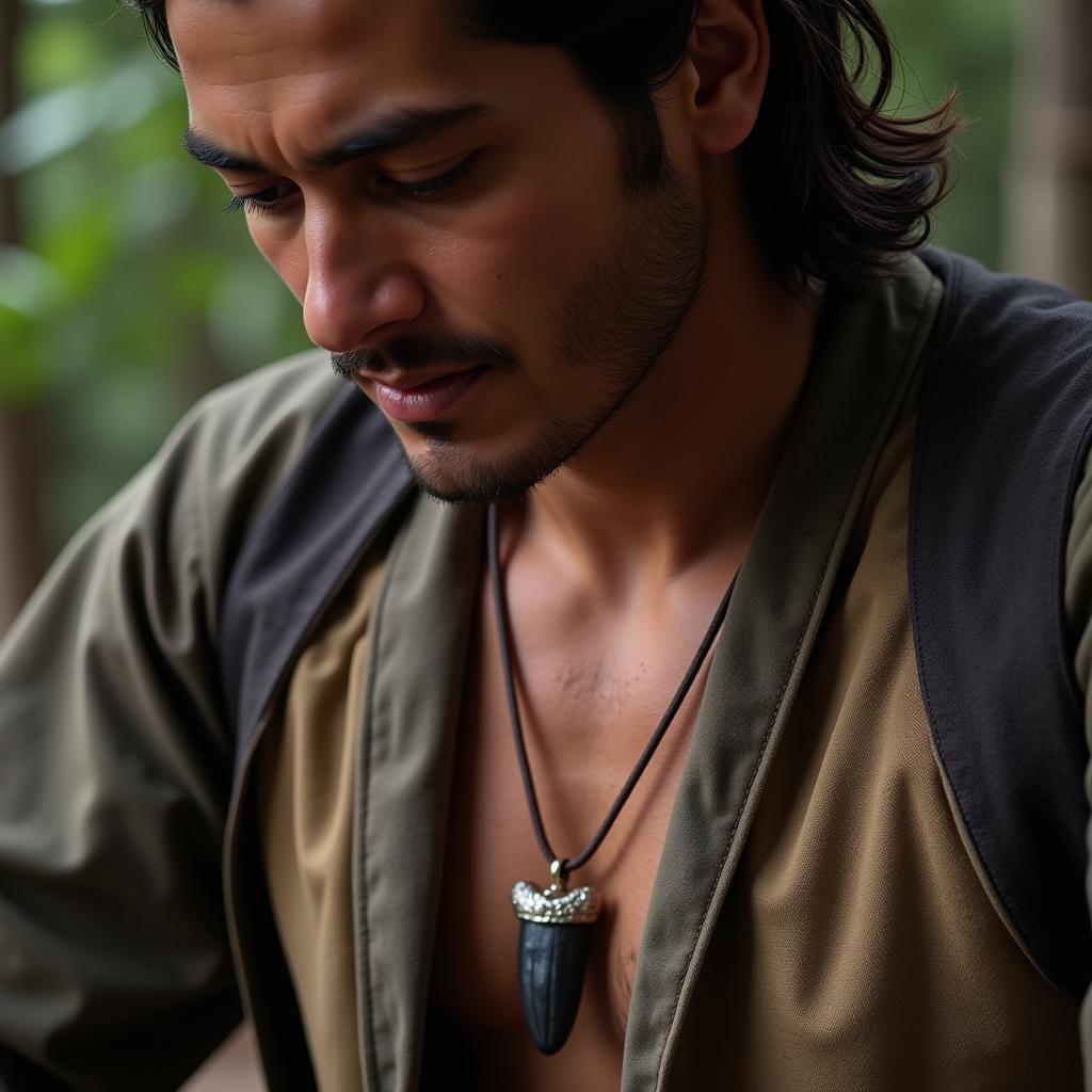 Yamal wearing his dragon tooth necklace