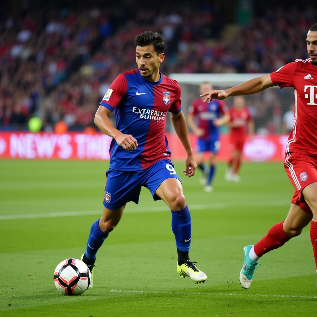 Yamal dribbling past a defender during a match