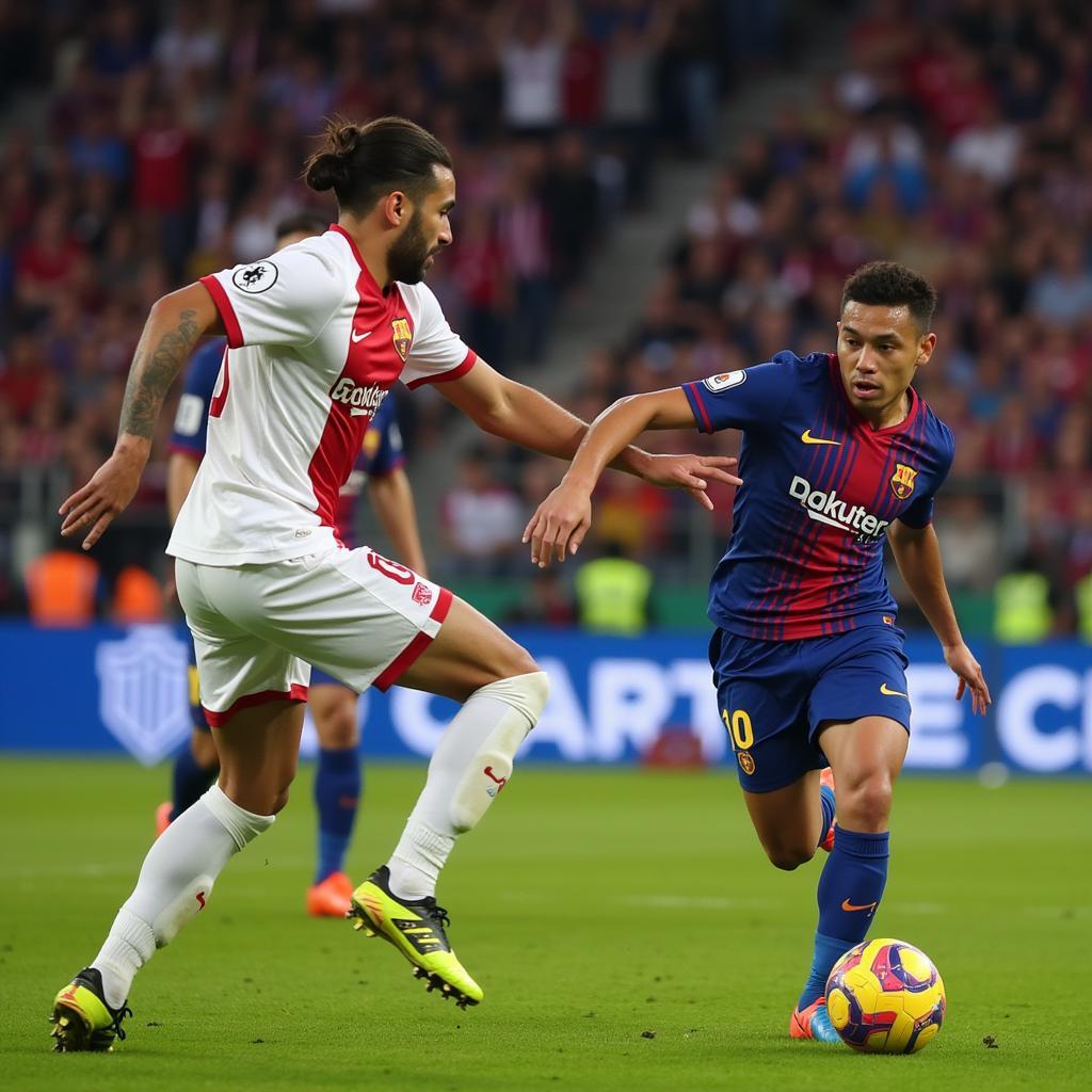 Yamal showcasing his impressive dribbling skills in a match during October 2023