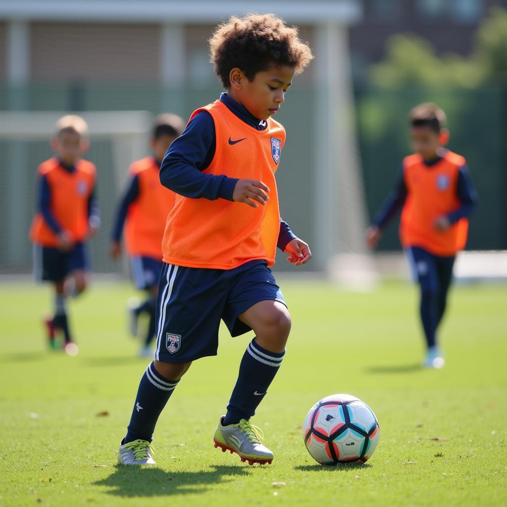 Yamal practicing dribbling skills during his early training days