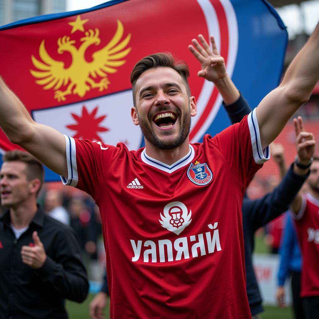 Yamal Fan Celebrating with Merchandise