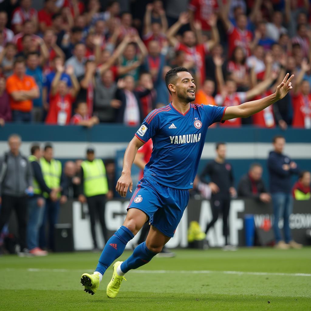 Yamal celebrates a goal with fans