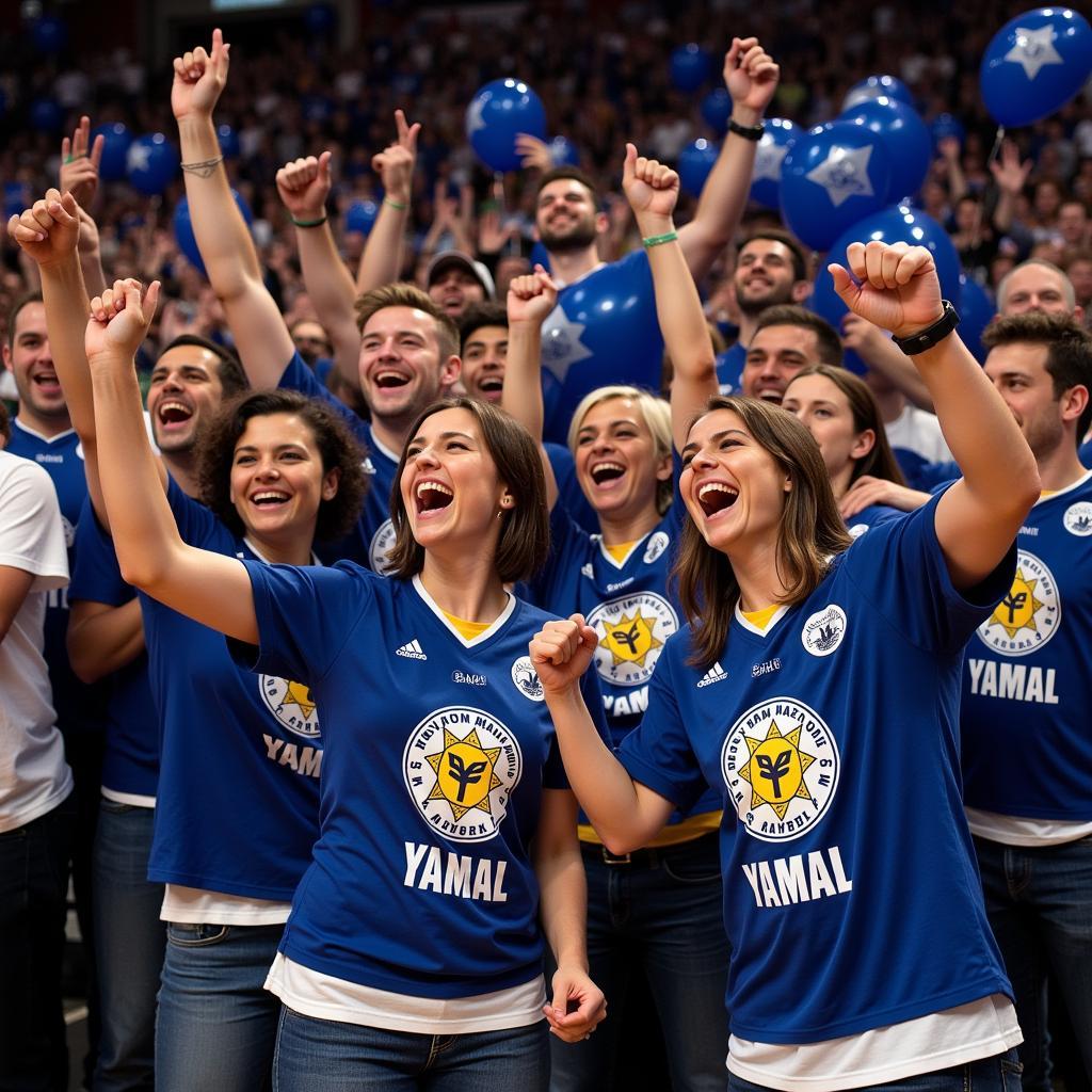 Yamal fans celebrating a victory with Von Diamonds merchandise