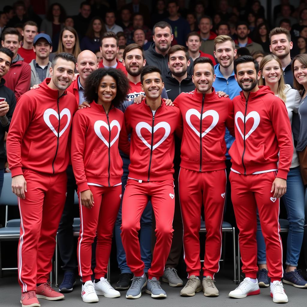 Yamal fans wearing the heart tracksuit