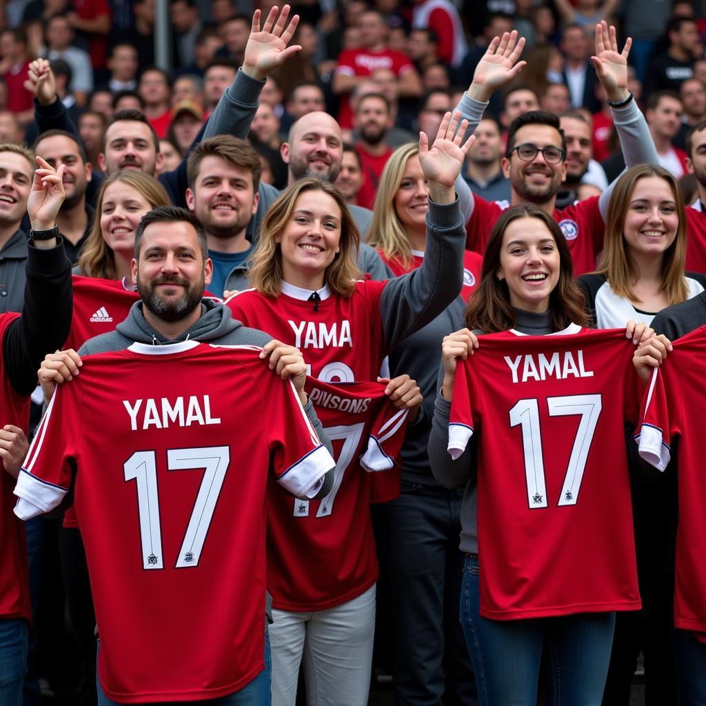 Fans wearing Yamal's number 17 jersey.