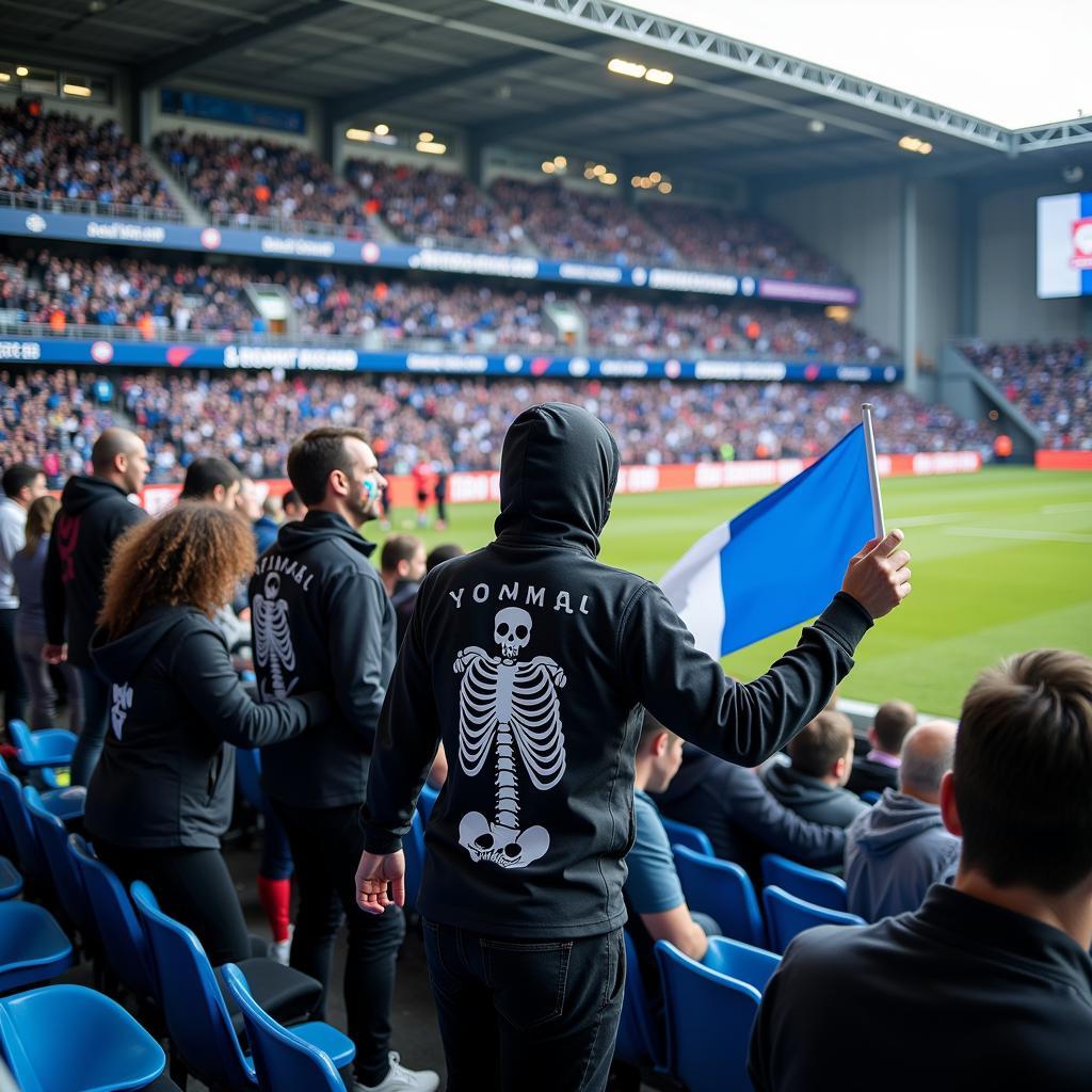 Fans sporting skeletons clothing at a Yamal game