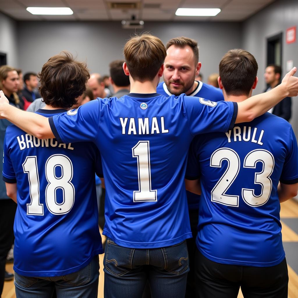 Yamal fans wearing custom jerseys