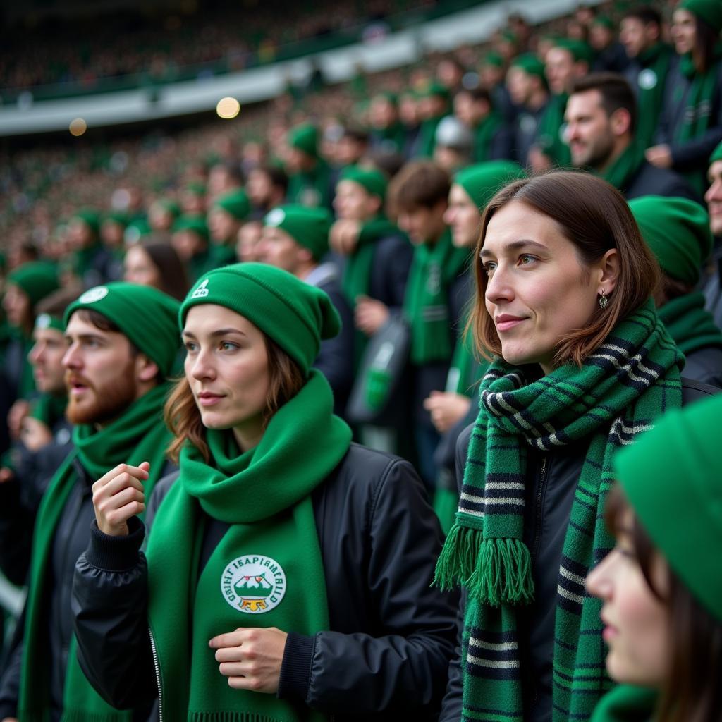 Yamal fans sporting dark green plaid scarves