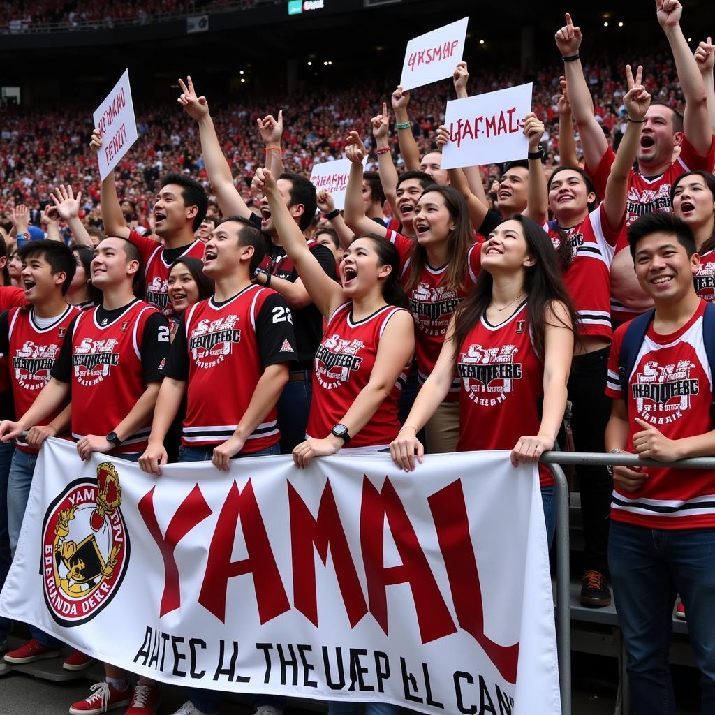 Yamal's fans celebrating a victory, highlighting their passion and support.