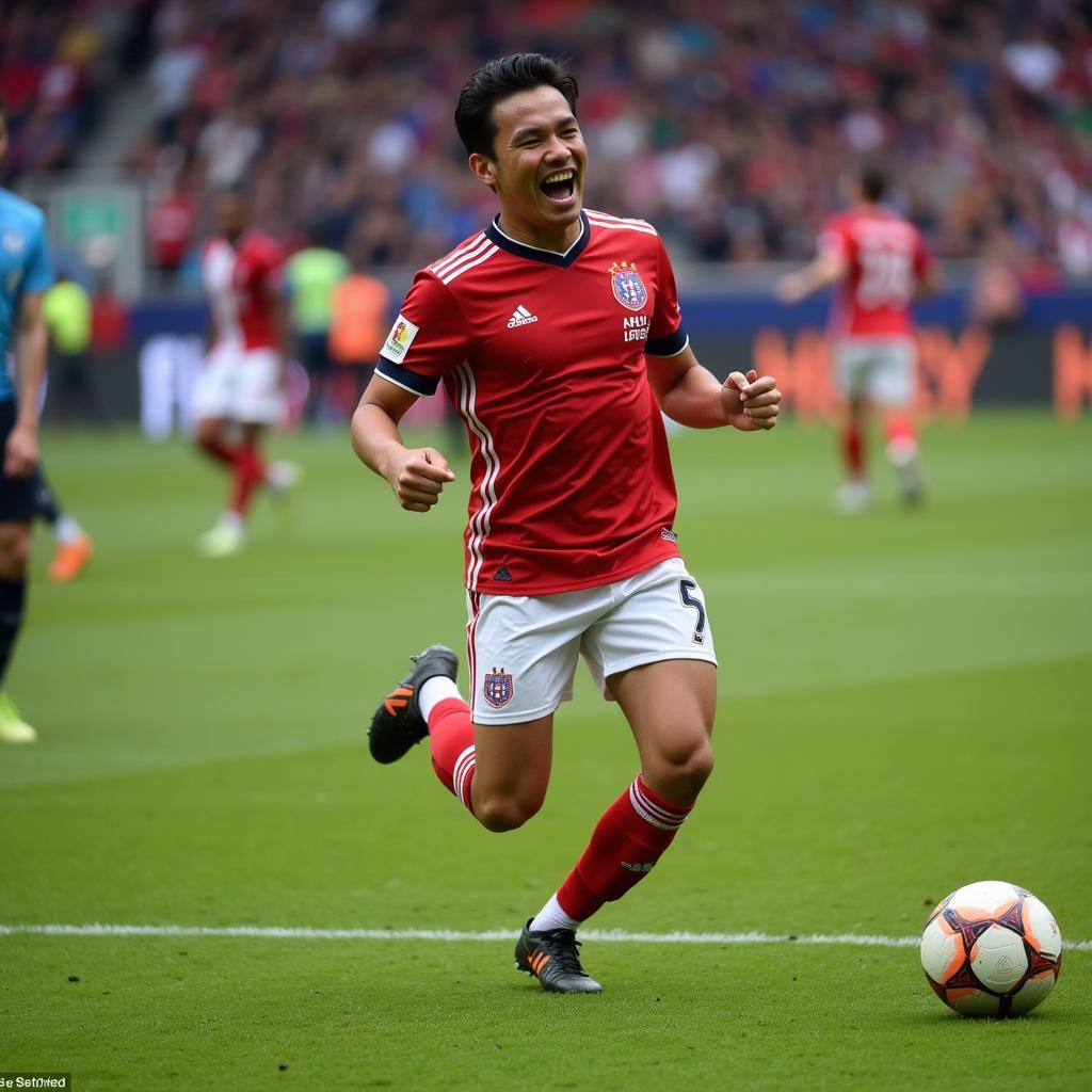 Yamal celebrating a goal scored directly from his signature football float