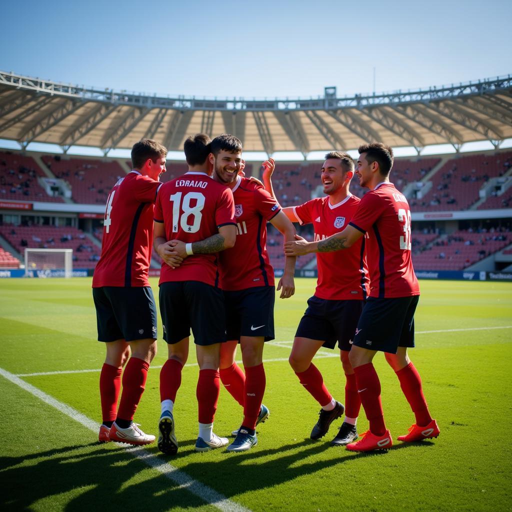 Lamine Yamal celebrating a goal with his teammates