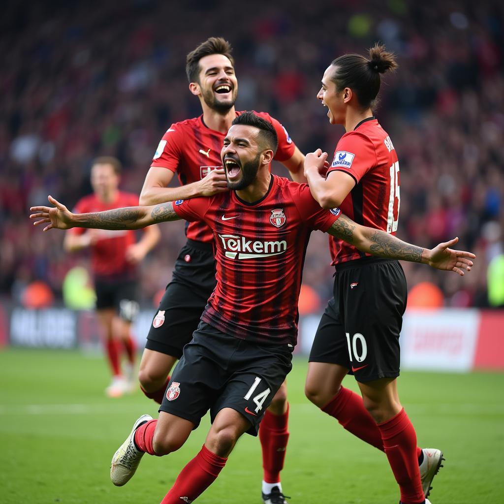 Yamal celebrating a goal with his teammates, showcasing his clinical finishing