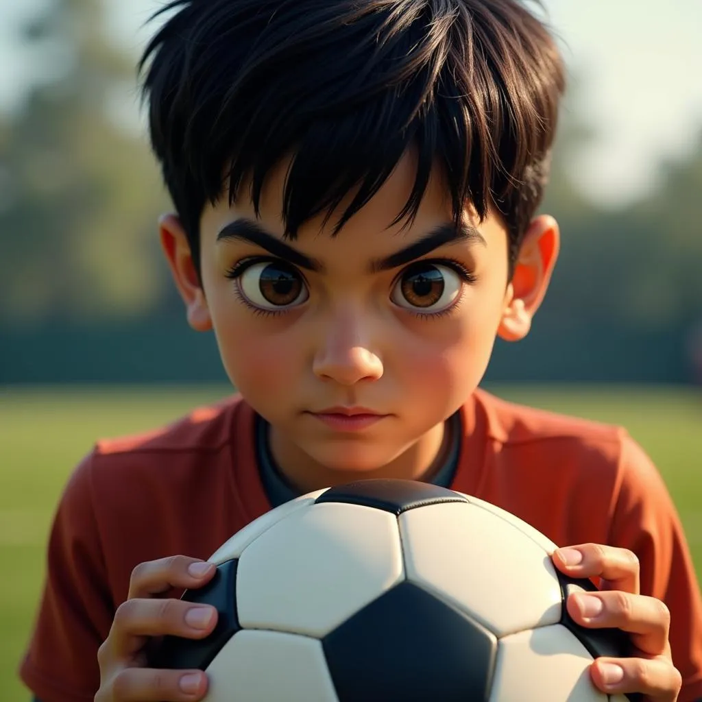 Yamal holding a football with a determined expression