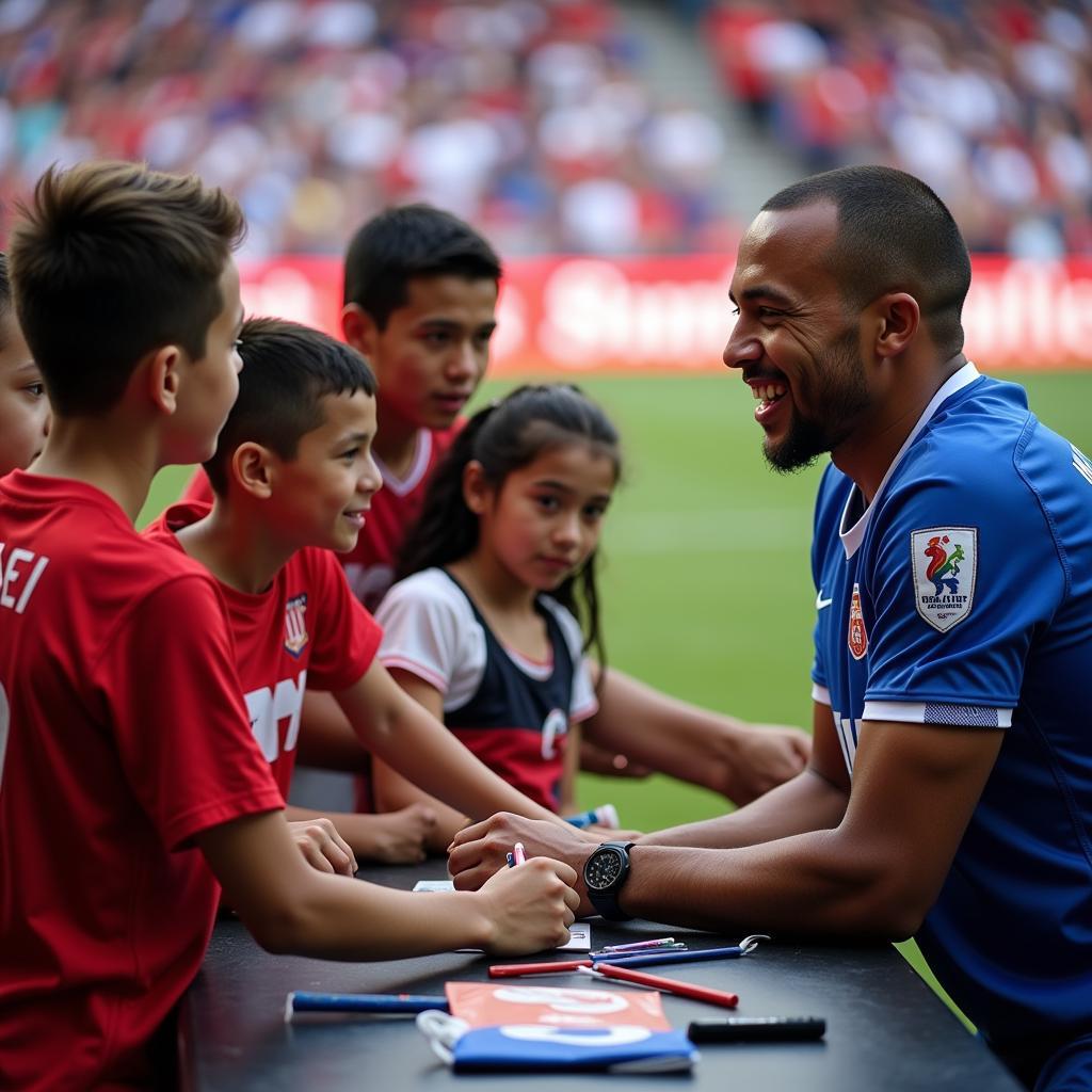 Yamal interacting with young fans