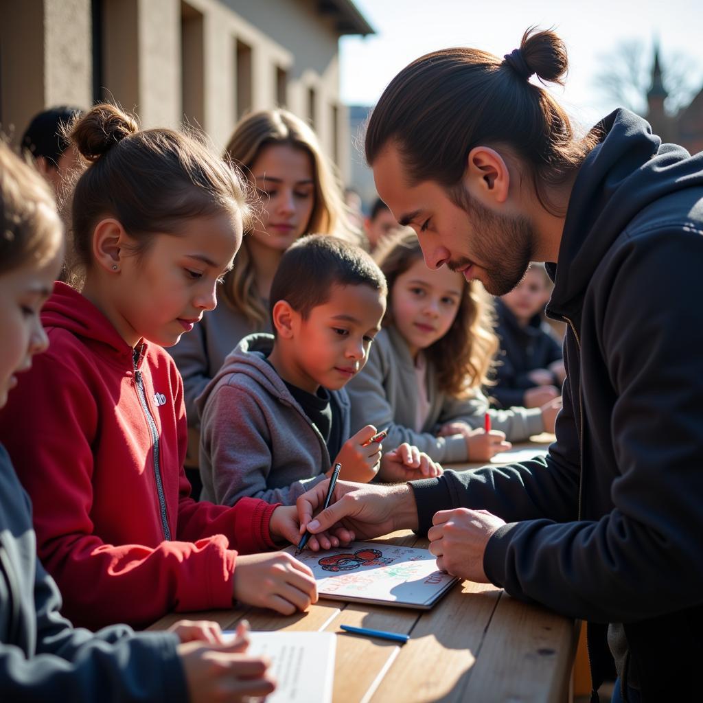 Yamal signing autographs for young fans